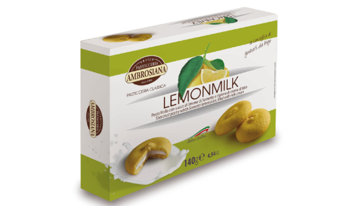 Ambrosiana Lemon Milk- Specialitate din aluat fraged, cu umplutură de cremă de lămâie și lapte, 140 g