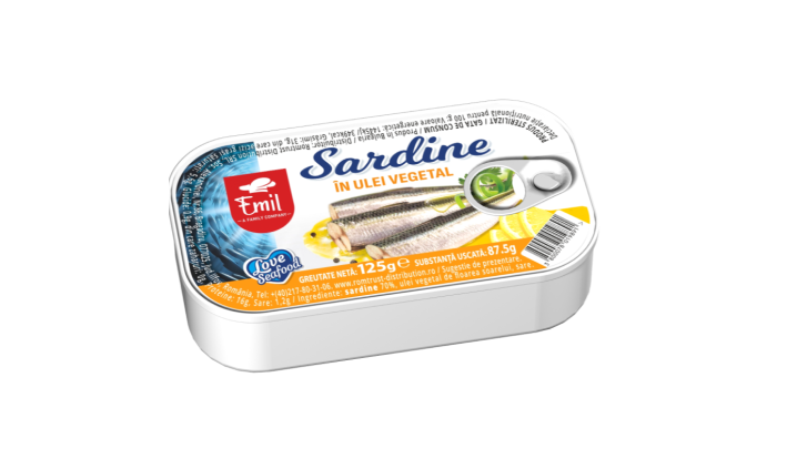 EMIL – Sardine în ulei vegetal, 125 g