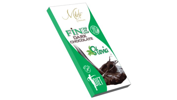 Ciocolată neagră dietetică, cu doar 290 calorii, cu stevia, 80 g