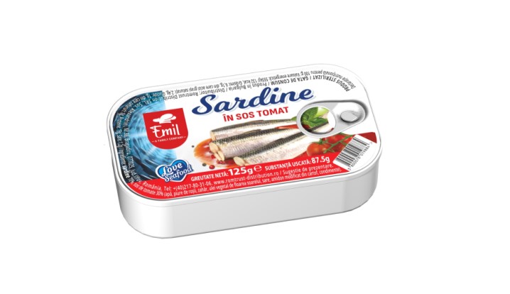EMIL – Sardine în sos tomat, 125 g
